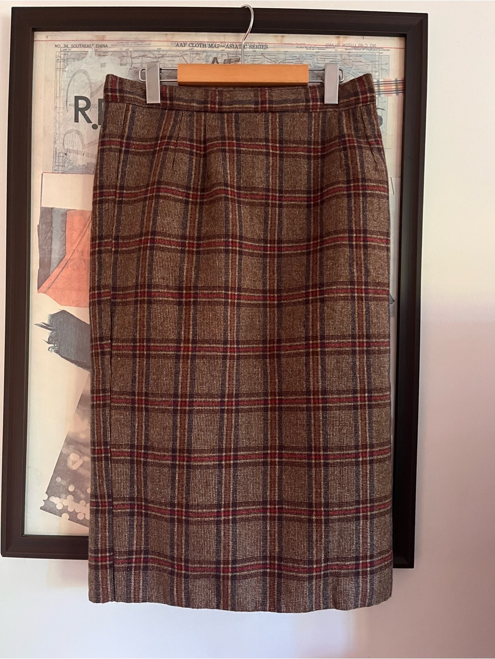 Vintage Wool Plaid Check Heritage Midi/Maxi Skirt M/L